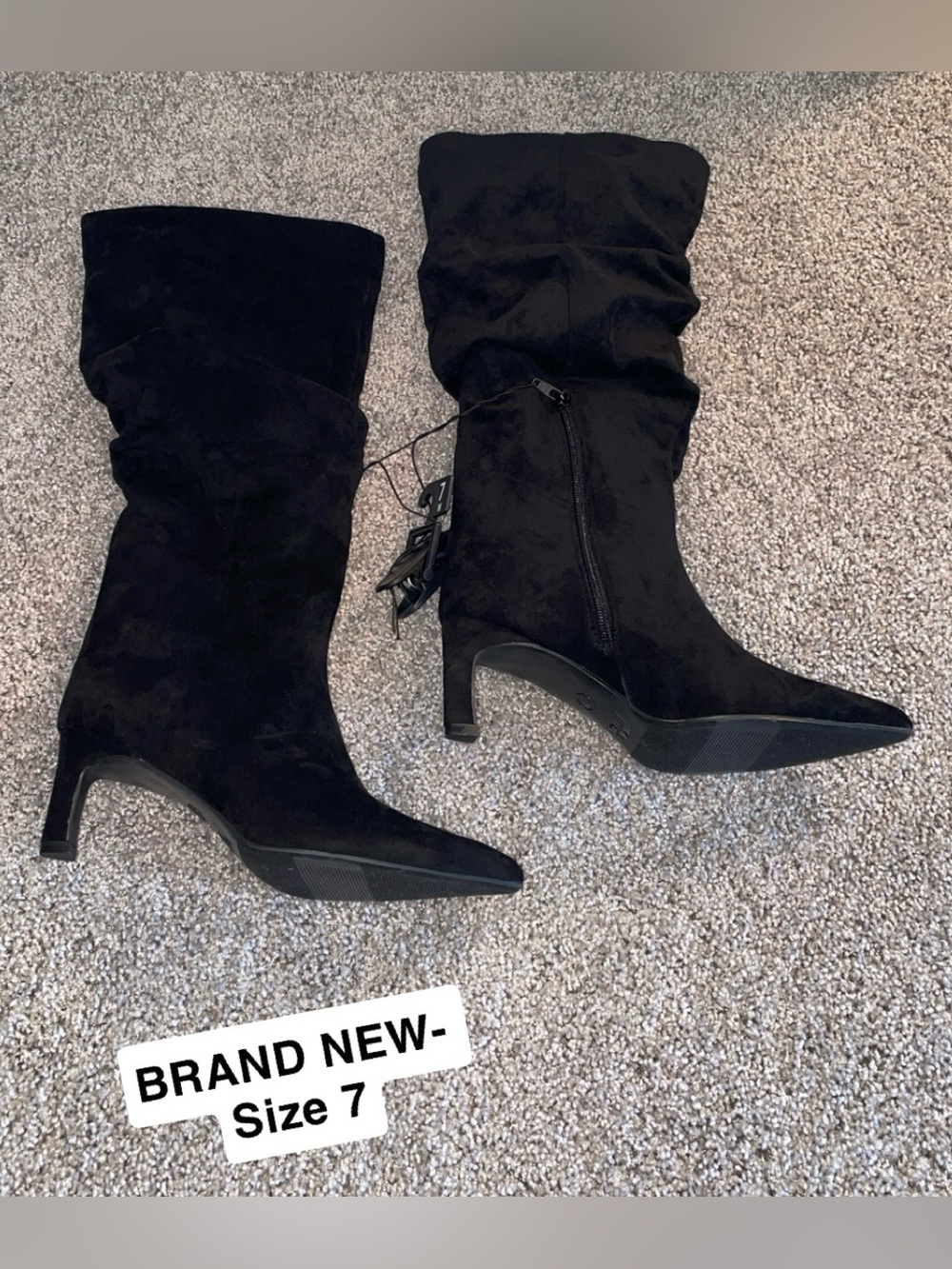 Time and Tru Black Pointed Toe Mid-Calf Heeled Boots